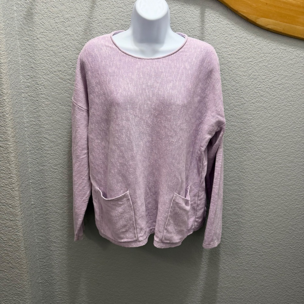 EILEEN FISHER Lavender Linen Cotton Blend Knit Sweater Size M/M Pockets